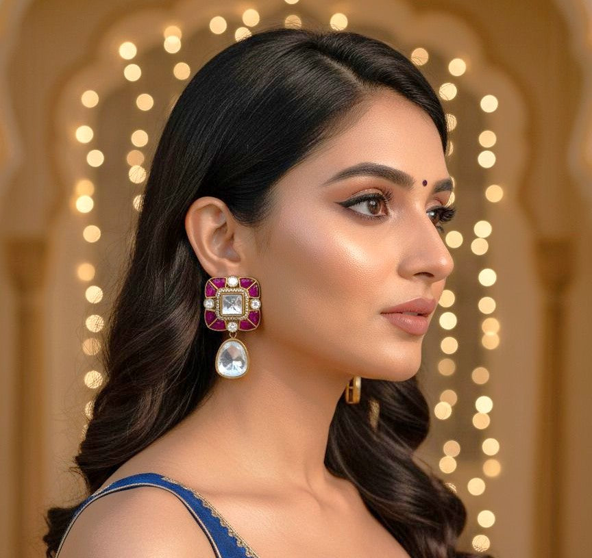 Myra drop studs - Ruby