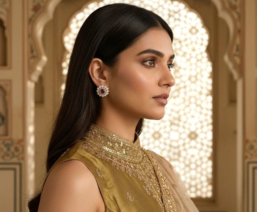 Mahira flower studs - Purple