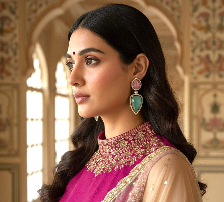 Nyra stone danglers - Mint & Pink