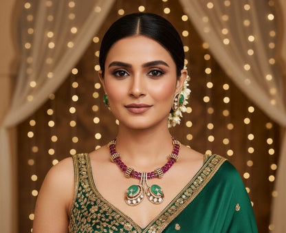 Mehak Necklace Set - Magenta & Mint