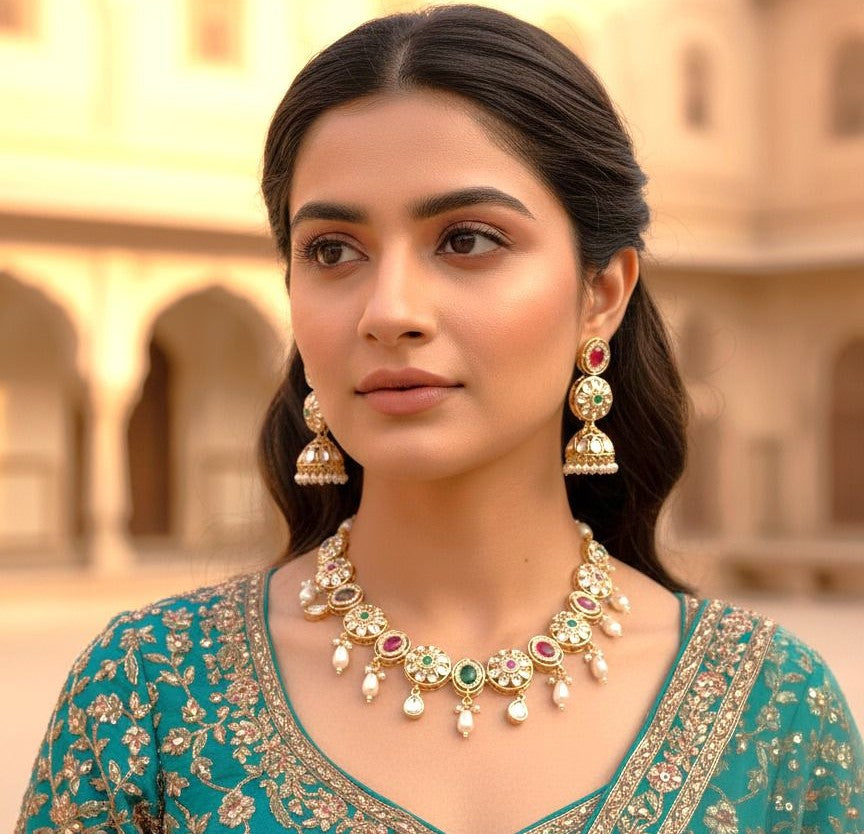 Ishya Necklace Set - Magenta & Green