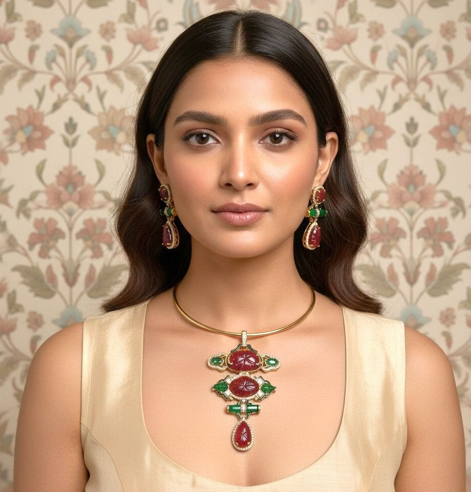 Aria Hasli Set - Ruby & Green