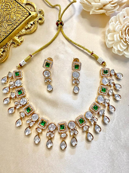 Ridhima drop necklace set - Green