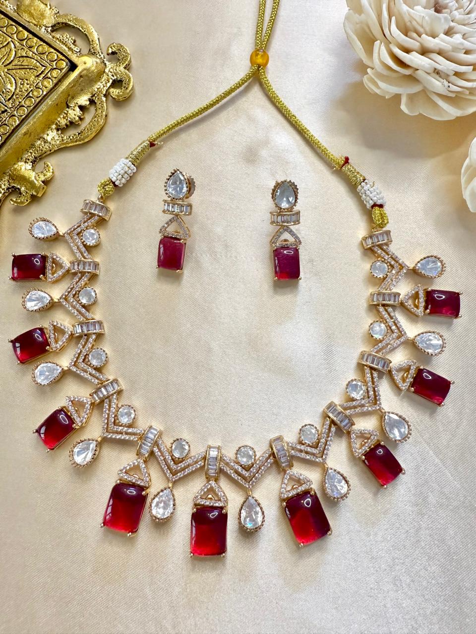 Nysa drop necklace set - Red