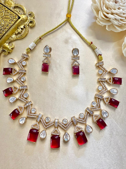 Nysa drop necklace set - Red