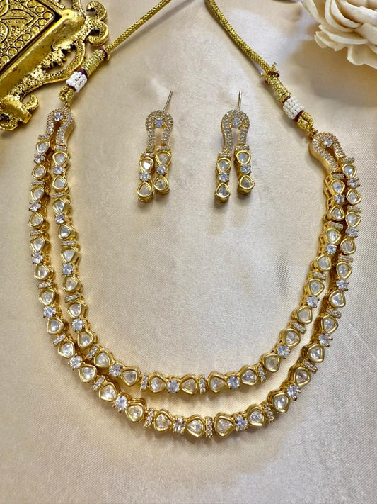 Lyra double layer necklace set - White & Gold