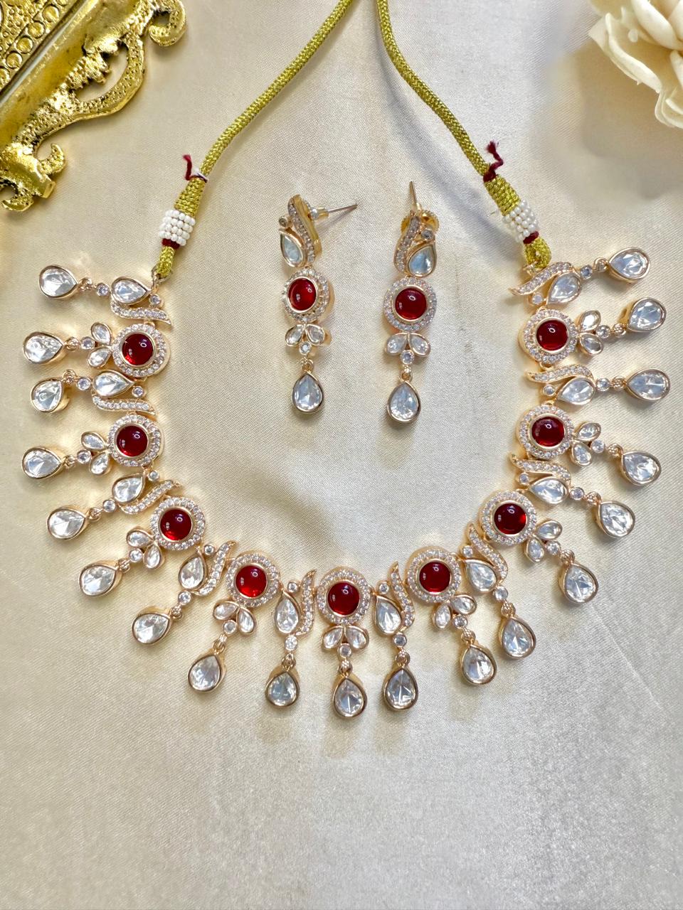 Esha drop necklace set - Red