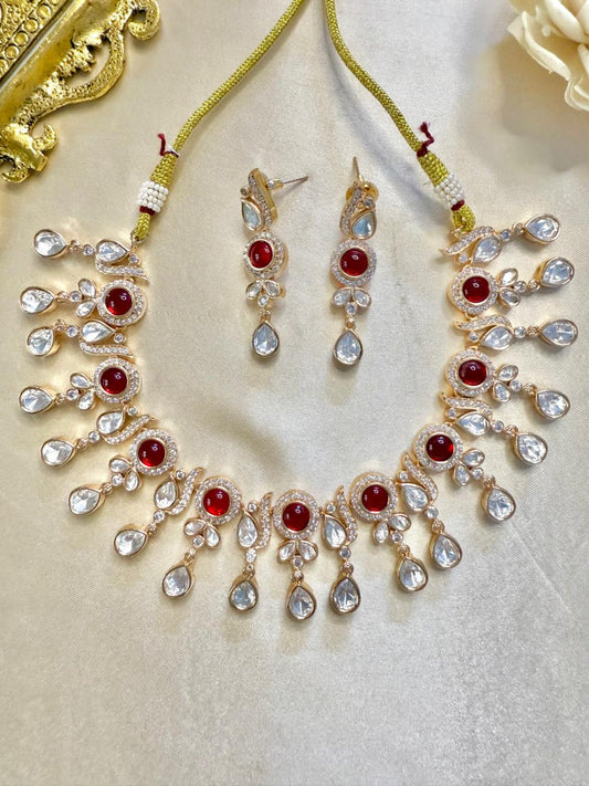 Esha drop necklace set - Red