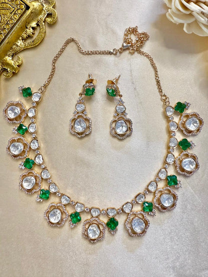 Charu flower necklace set - Green