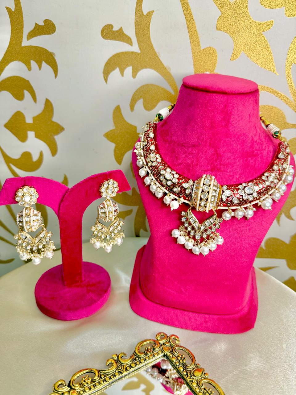 Jodha pearl necklace set - Red