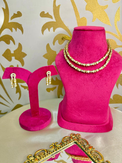 Lyra double layer necklace set - White & Gold