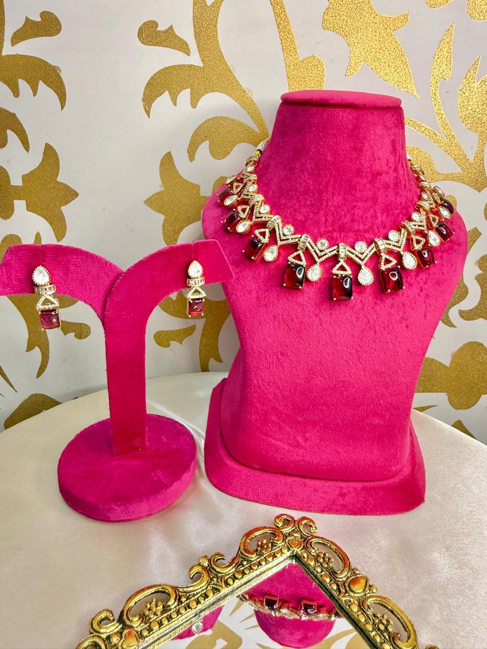 Nysa drop necklace set - Red