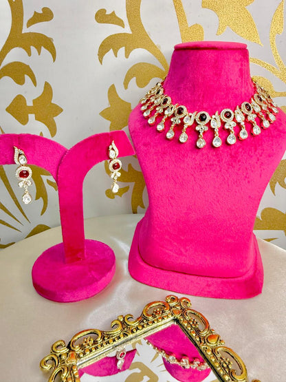 Esha drop necklace set - Red