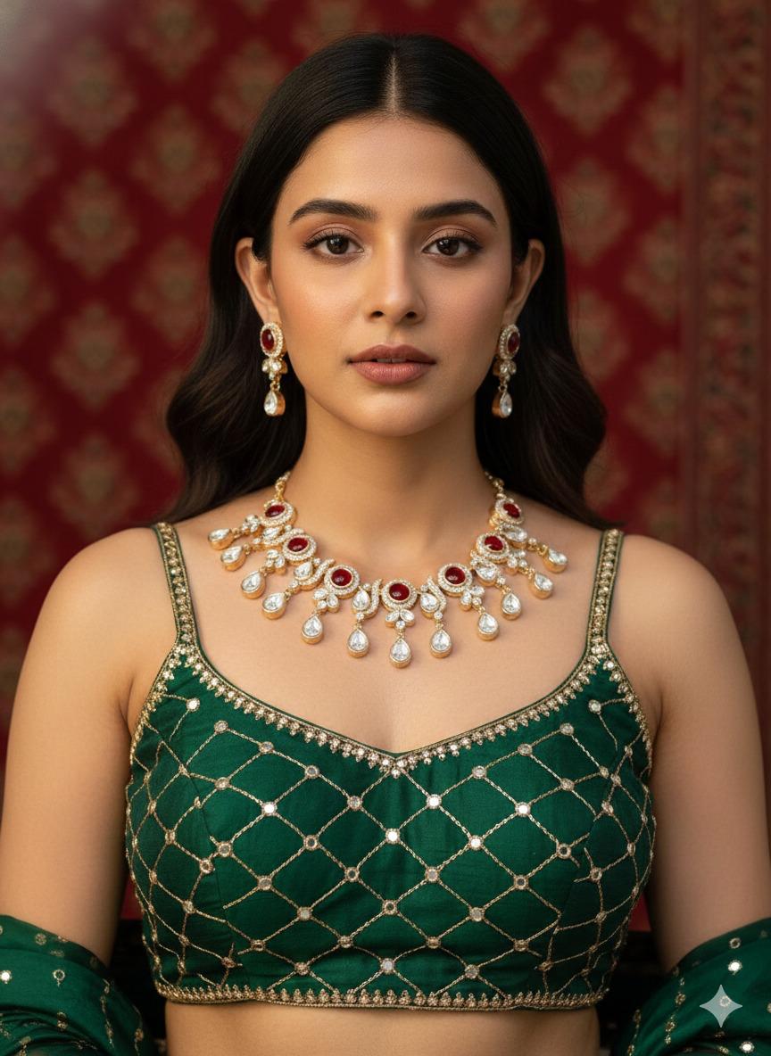 Esha drop necklace set - Red