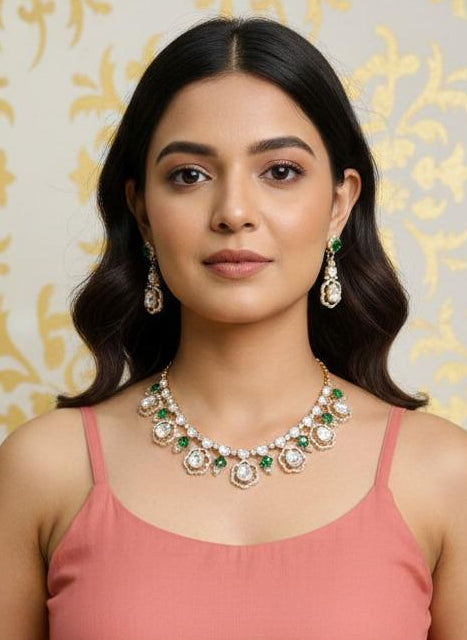 Charu flower necklace set - Green