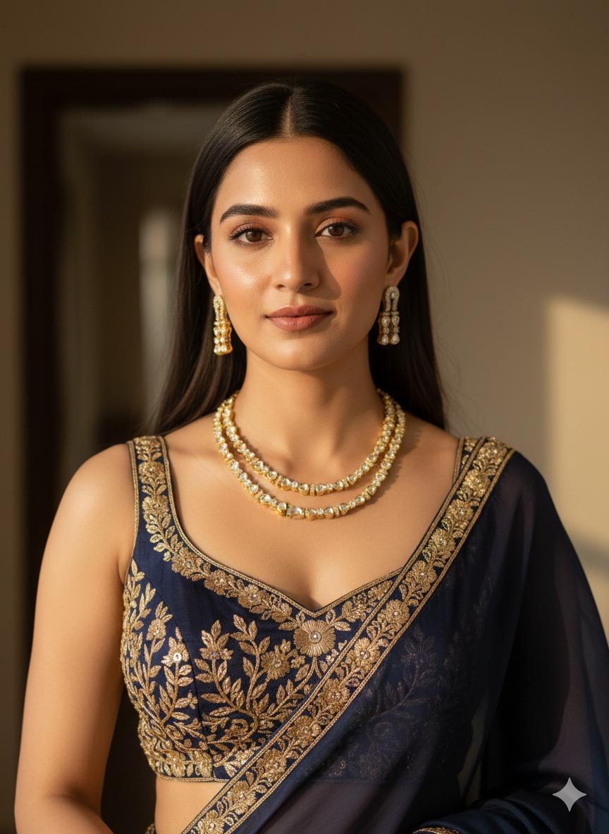 Lyra double layer necklace set - White & Gold