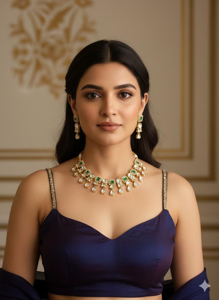 Ridhima drop necklace set - Green