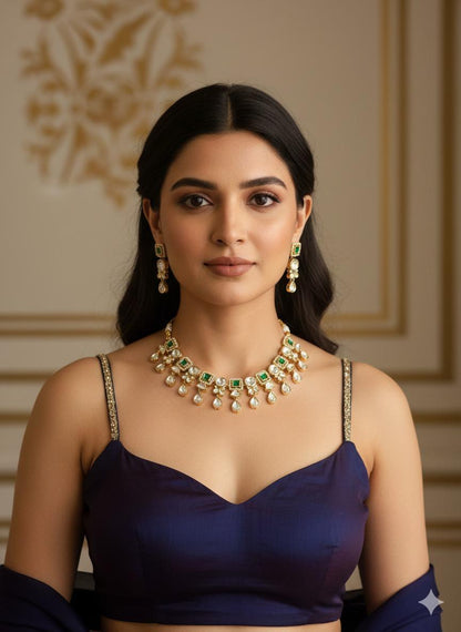 Ridhima drop necklace set - Green