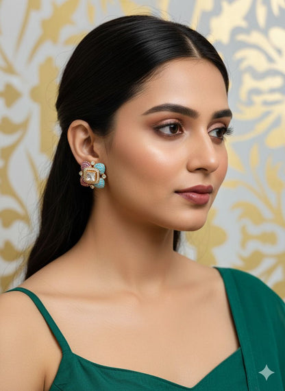 Flora studs - Pink & Sky blue