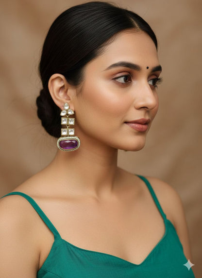 Maahi stone danglers - Purple