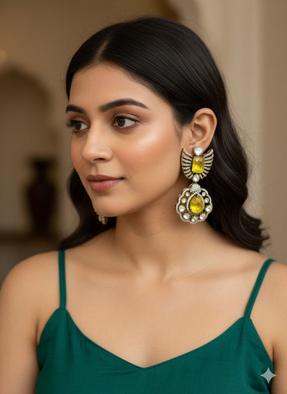 Naisha stone danglers - Yellow
