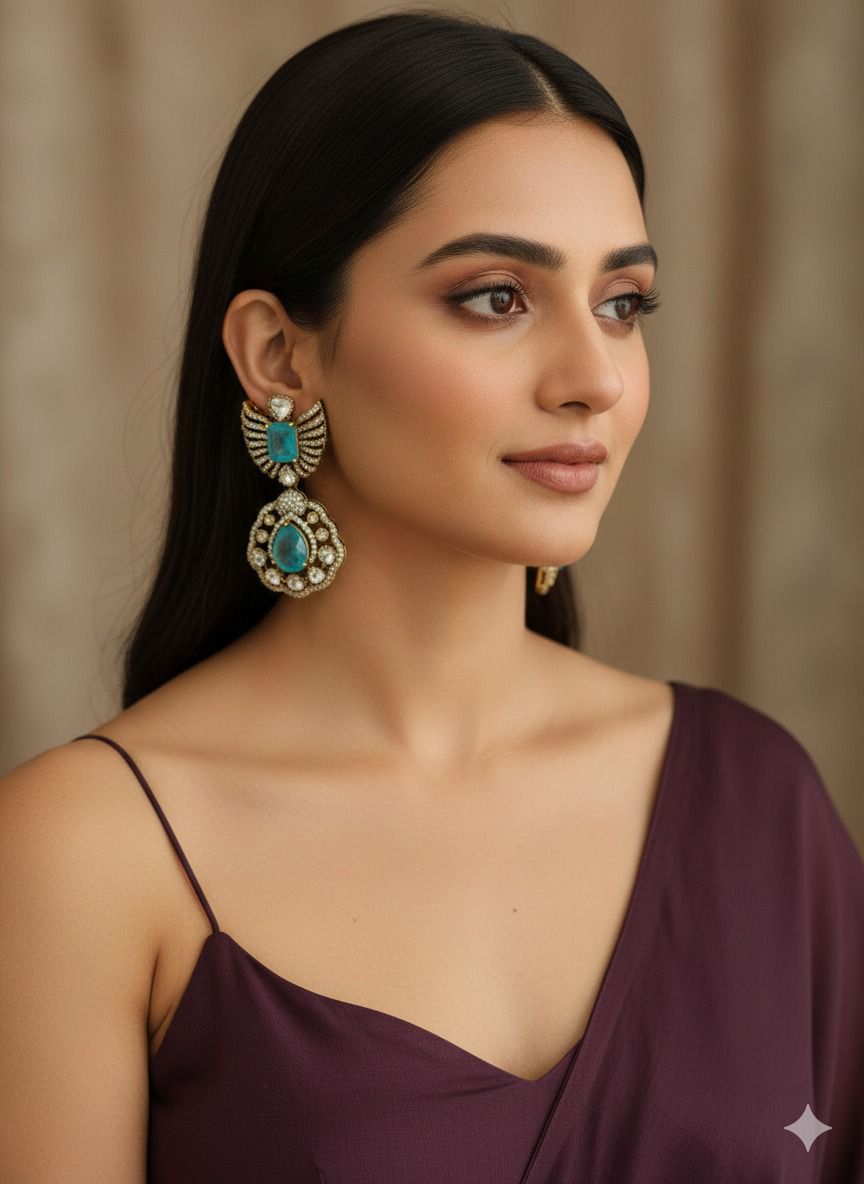 Naisha stone danglers - Sky Blue