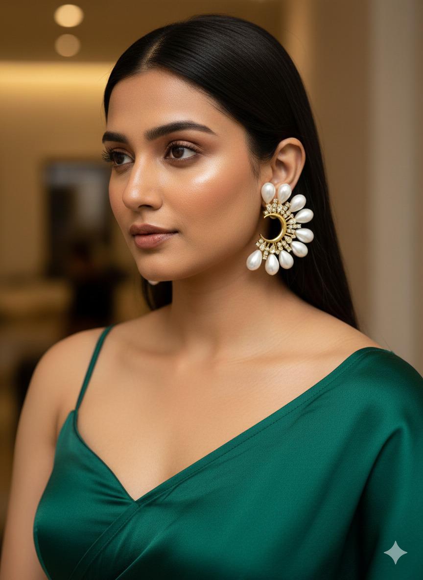 Swan Pearl Studs - White