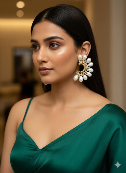 Swan Pearl Studs - White