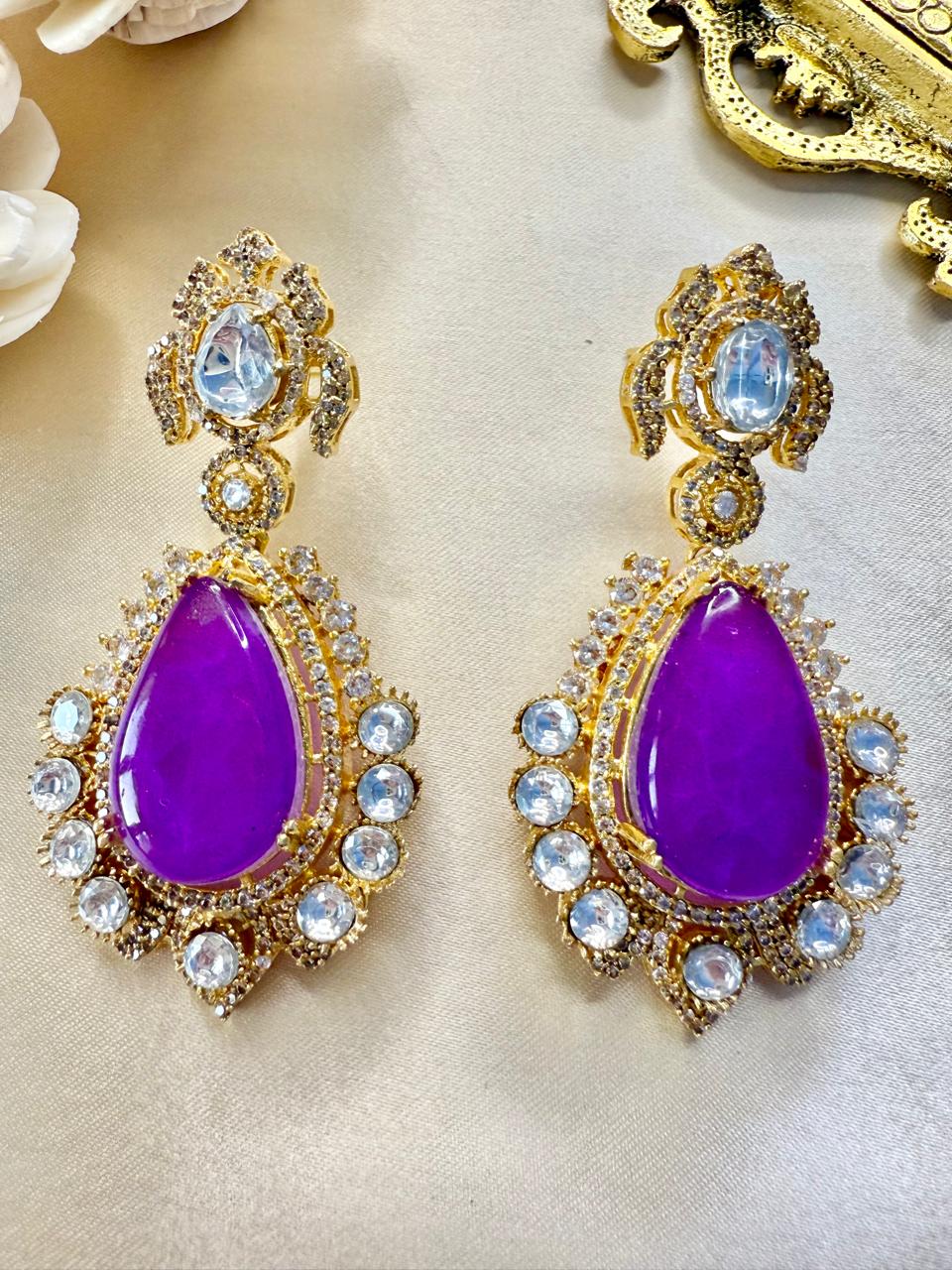 Shreya studded danglers - Purple