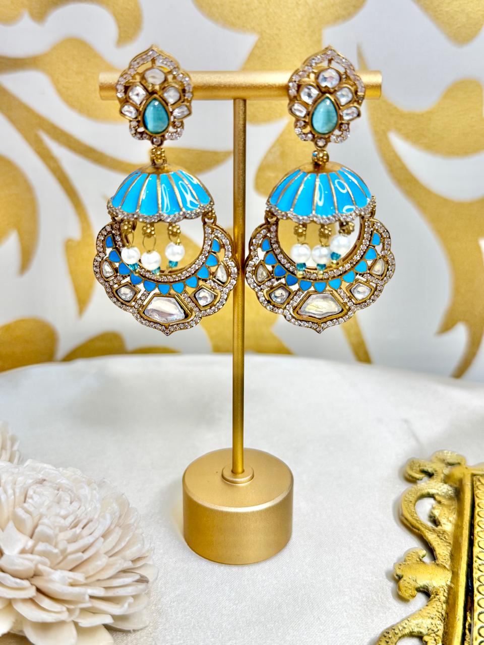 Amrapali jhumki danglers - Sky Blue