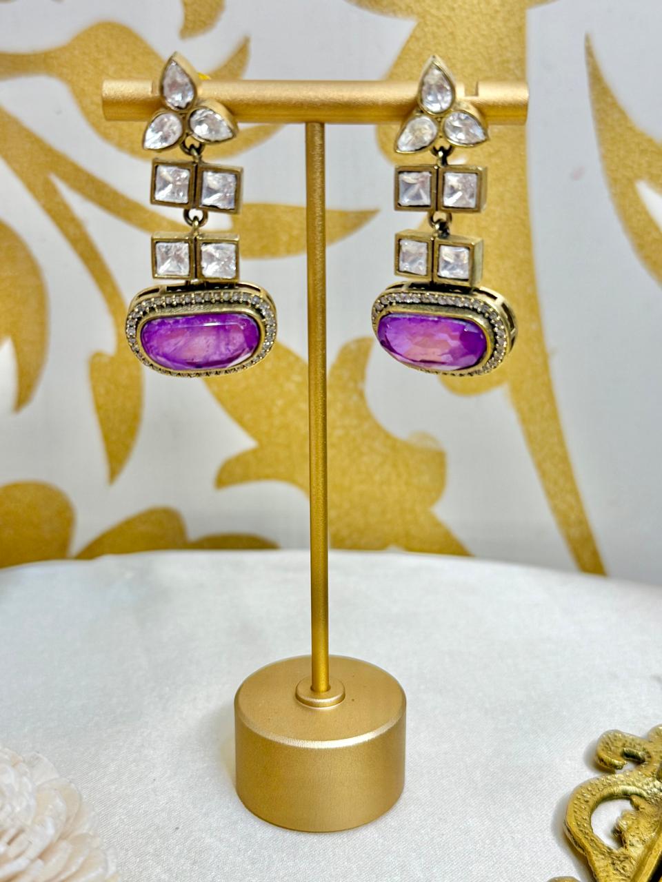 Maahi stone danglers - Purple