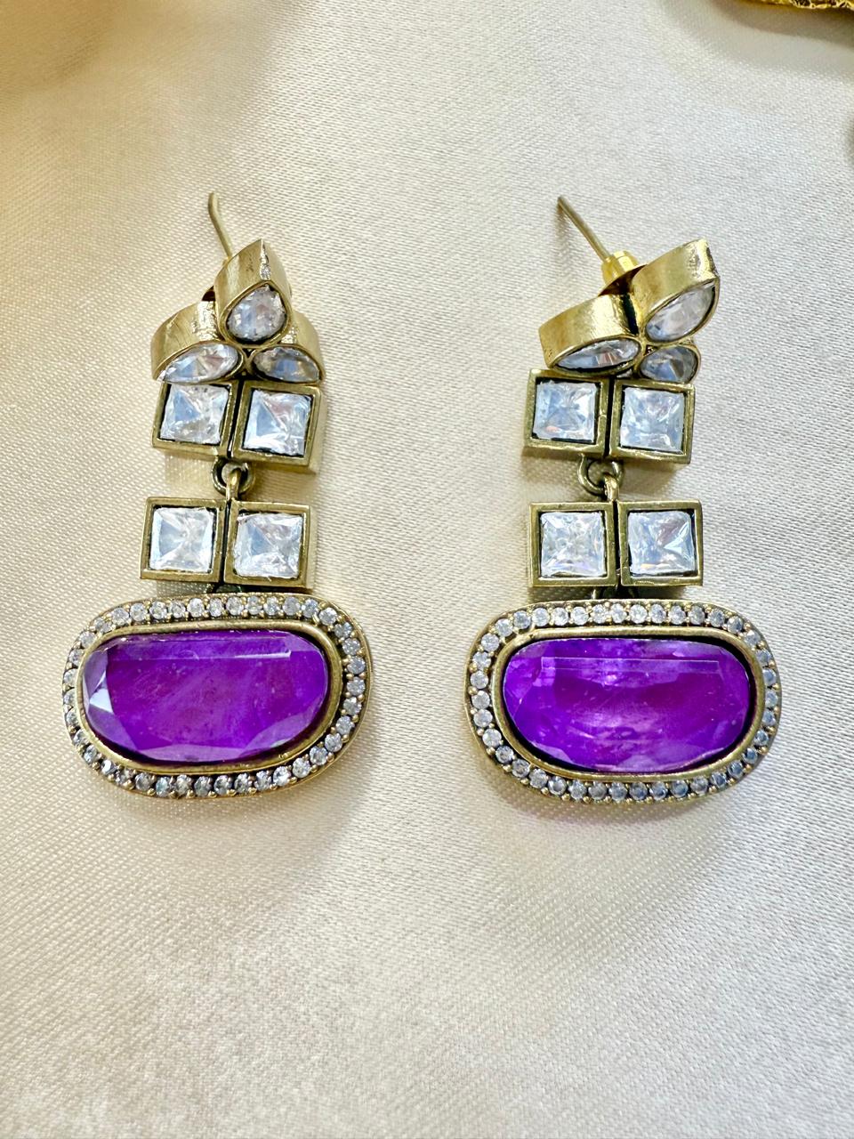 Maahi stone danglers - Purple