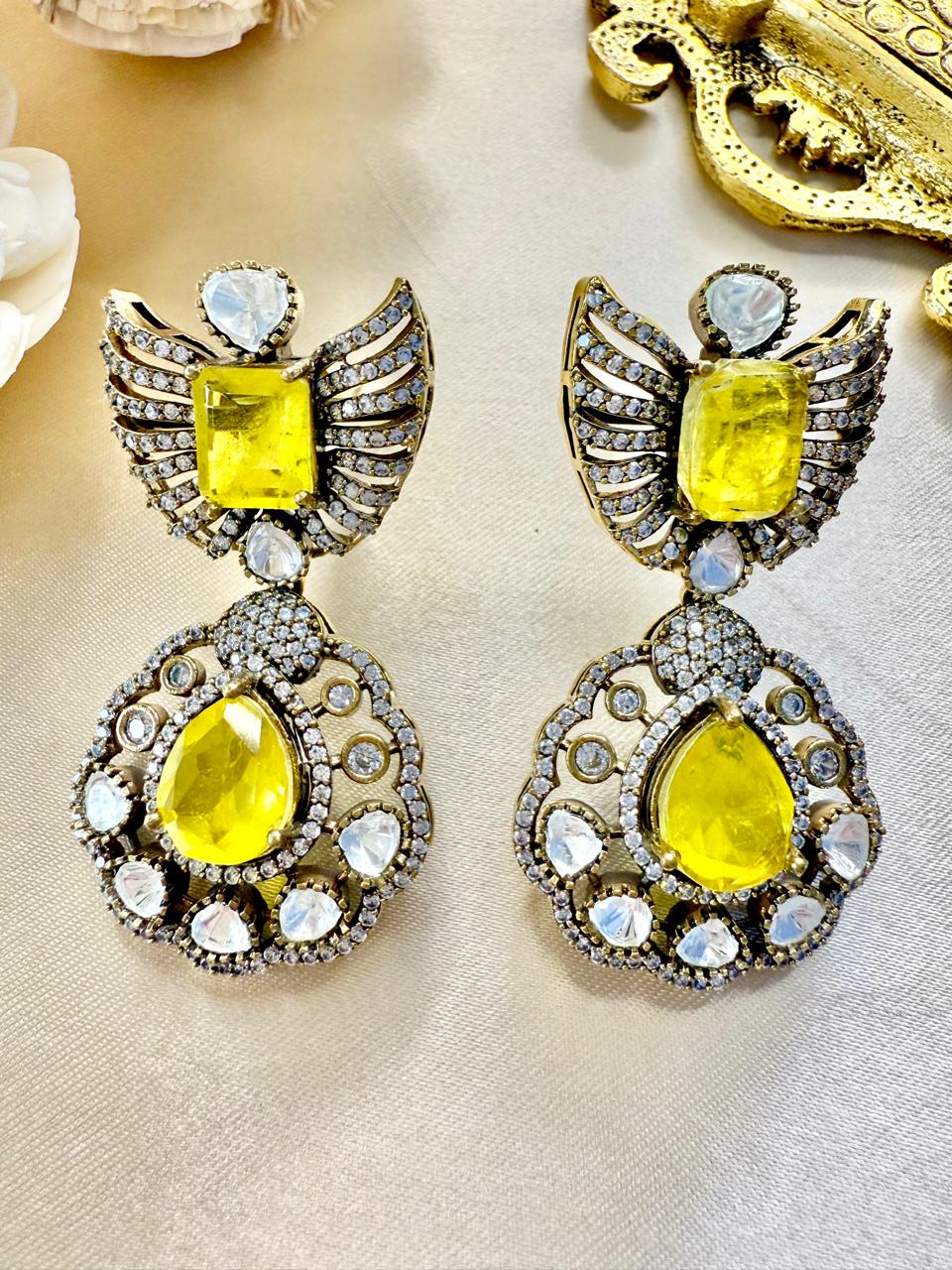 Naisha stone danglers - Yellow