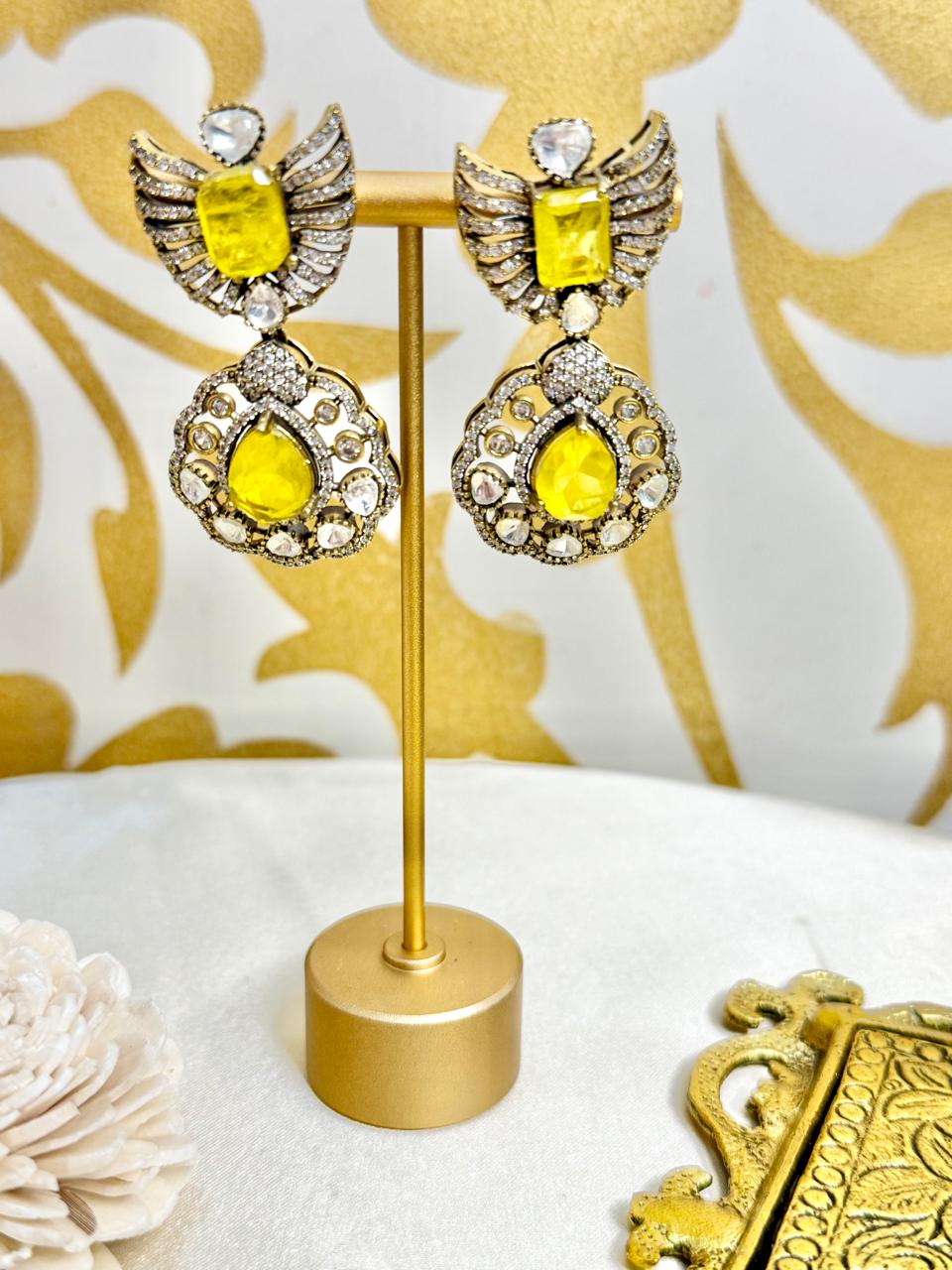 Naisha stone danglers - Yellow