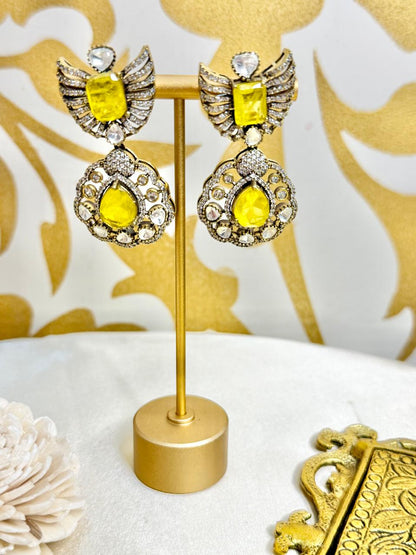 Naisha stone danglers - Yellow