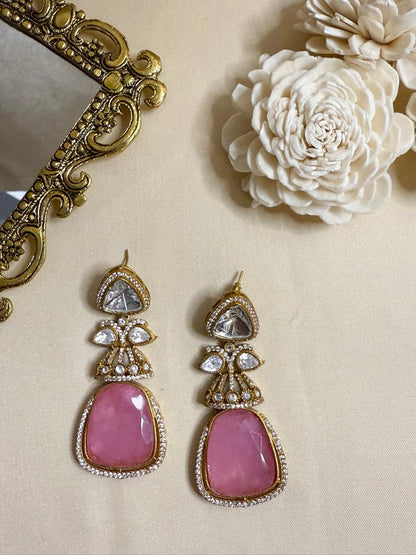 Dia stone danglers - Pink