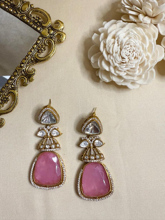 Dia stone danglers - Pink