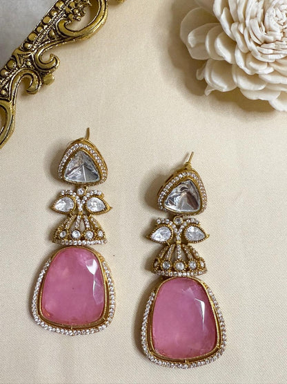 Dia stone danglers - Pink