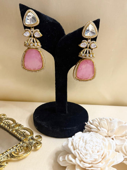 Dia stone danglers - Pink