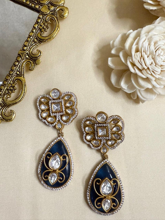 Evaara stone danglers - Dark Blue