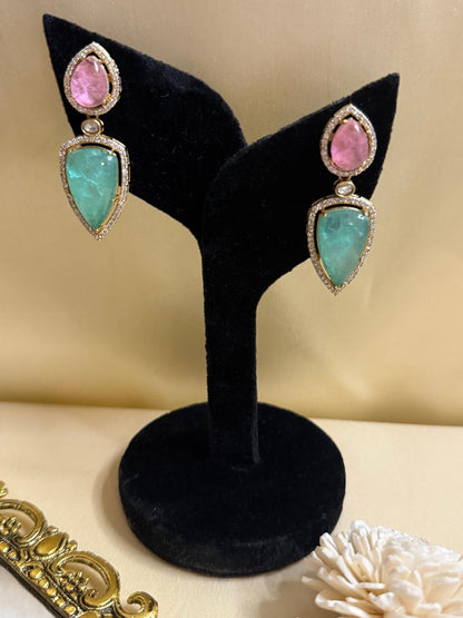 Nyra stone danglers - Mint & Pink