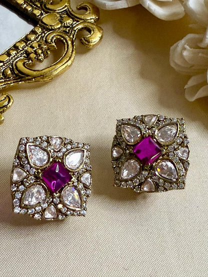 Saanvi stone studs - Magenta