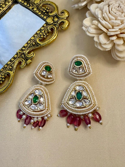 Iravya pearl danglers - Green & Pink