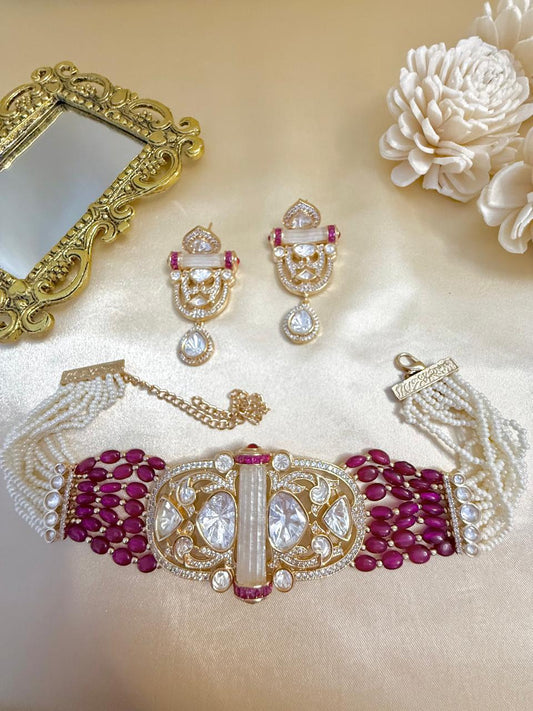 Megha Choker Set - Magenta