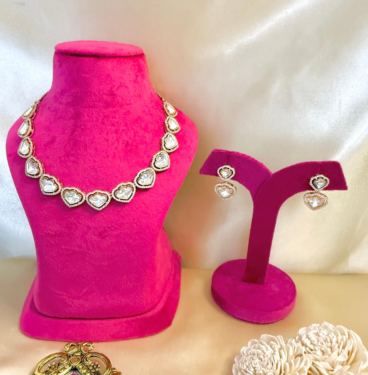 Diana Heart Necklace Set - White