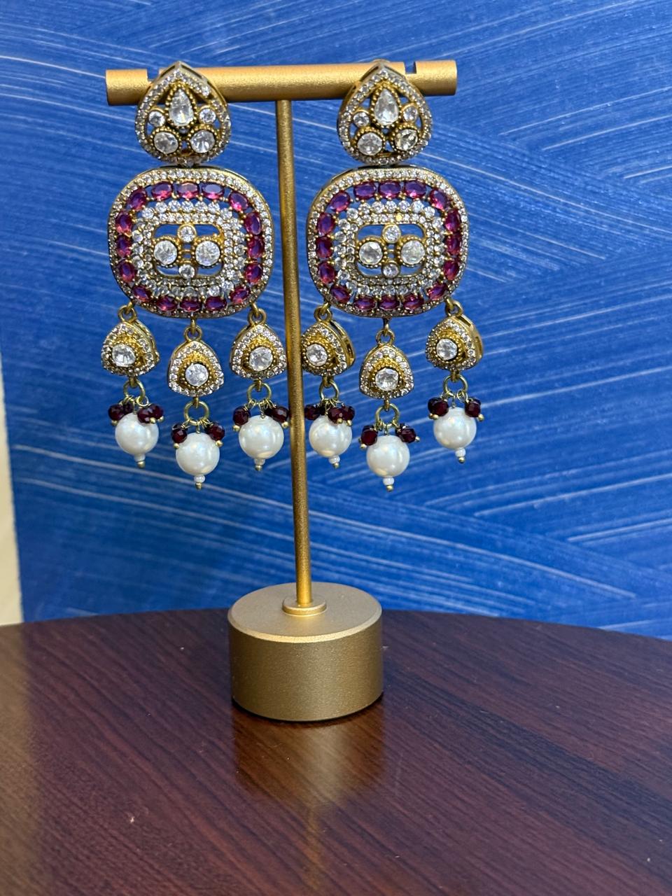 Sitaara Pearl Danglers - Magenta