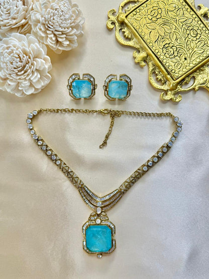 Kriti Necklace set - Sky blue