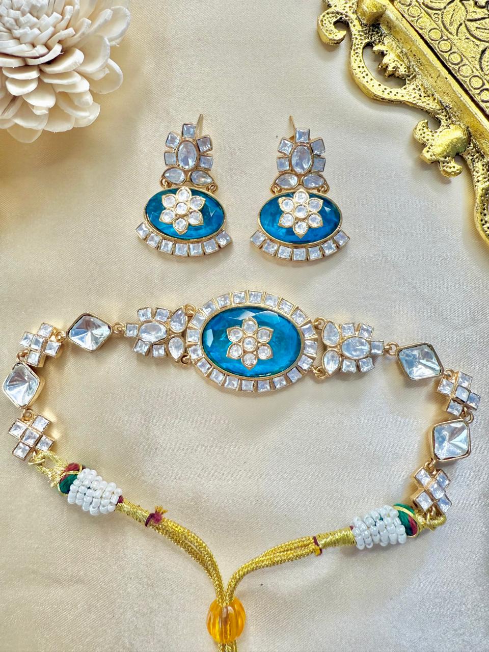 Nidhi choker set - Sky Blue