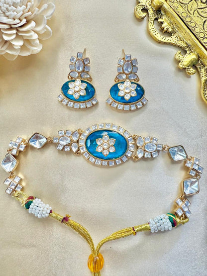 Nidhi choker set - Sky Blue