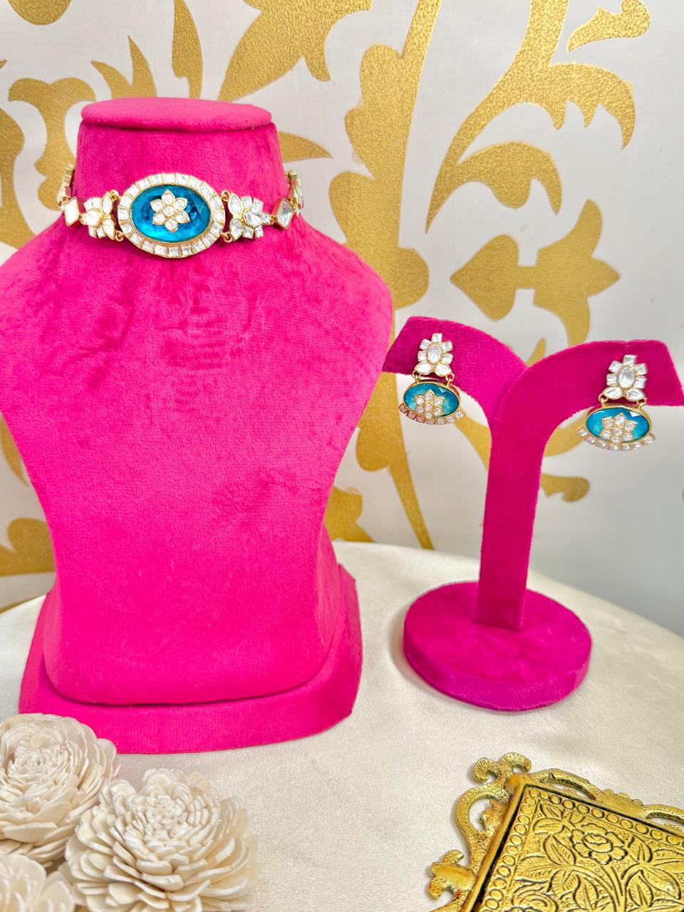 Nidhi choker set - Sky Blue